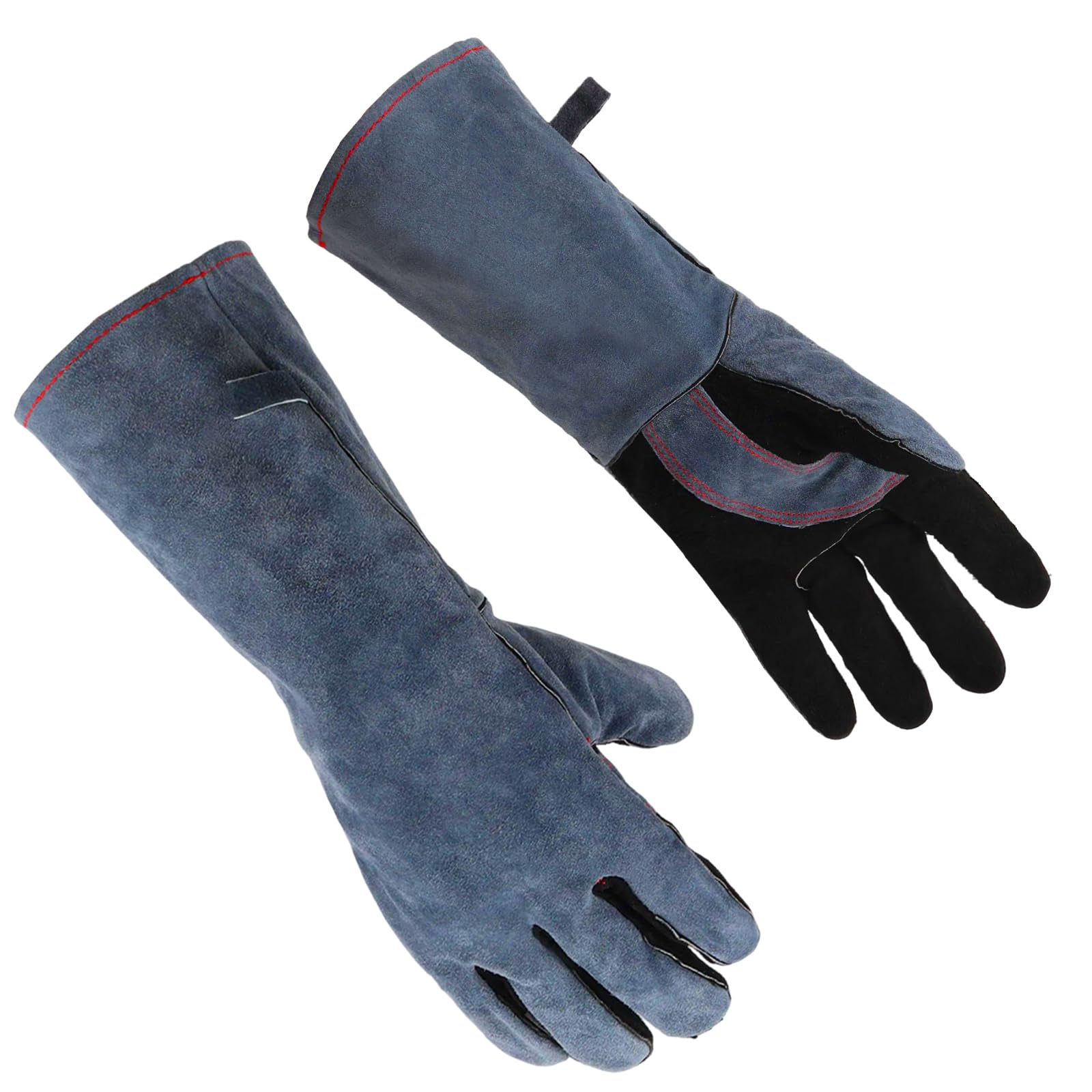 Sahunfri Leather BBQ Gloves, 932°F 500℃ Heat Resistant Gloves with Kevlar Stitching for Women Men Barbecue Welding, Oven