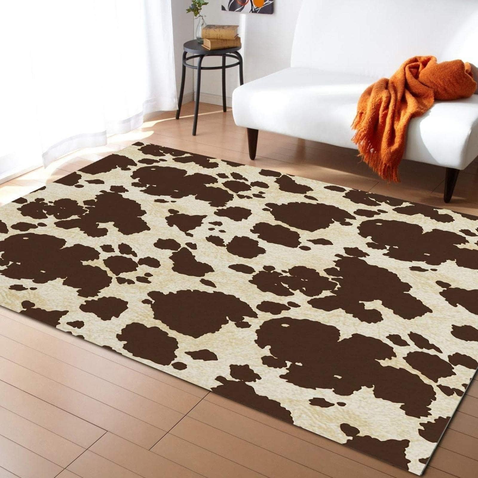 Tapis imprimé vache beige pour salon chaleureux et chambre d'enfant