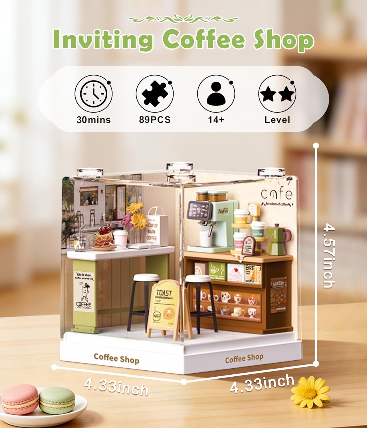 Mini Cafe Shop Dollhouse Kit - Charming Coffee Shop Building Set for Adults, Relaxing DIY Crafts & Miniature Gardening Project, Small-Scale Model Collection