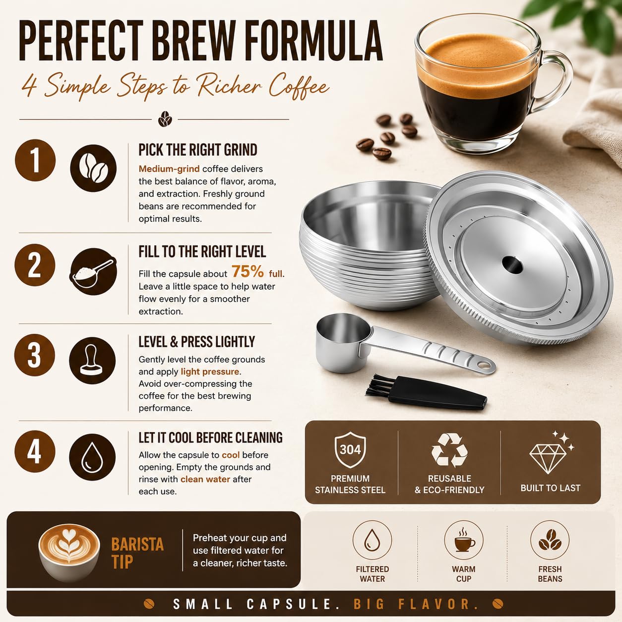 Cápsulas de café reutilizables de acero inoxidable para Nes Presso Vertuo-line GCA1 y ENV135, filtro de cápsulas de café recargables, tamaño espresso, 80 ml