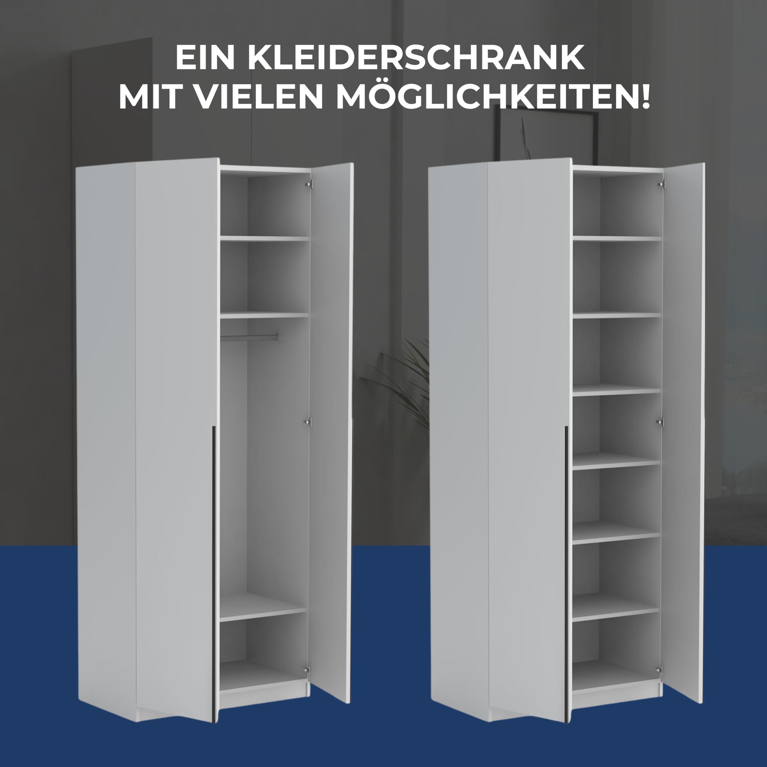Brent - Kleiderschrank Bristol Schwarz 90 cm Breite, 2-türig, Mehrzweckschrank mit Einlegeböden und/oder Kleiderstange, Aufbewahrungsschrank, Modern Metallgriffe in Schwarz