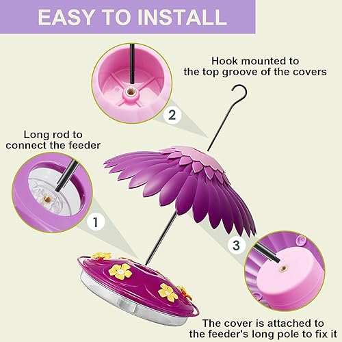 Miniatura 5 de Comedero para colibríes para colgar al aire libre, cubierta de alimentador de pájaros integrada para foso protector contra la lluvia, alimentador de