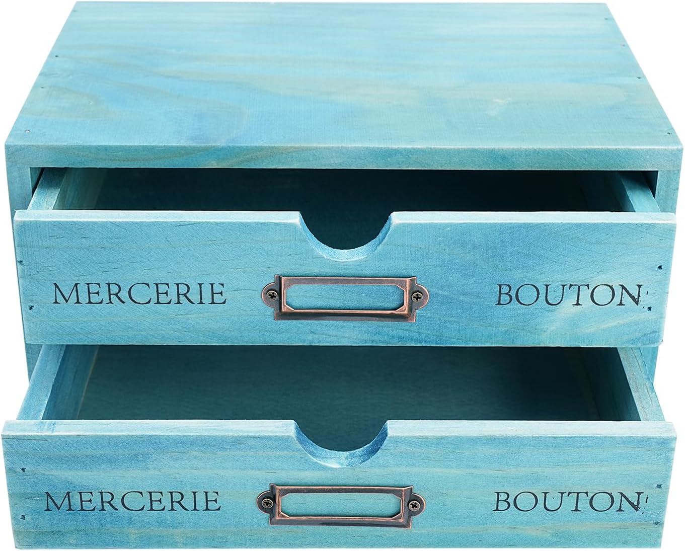 Desk Organizer with Drawers, 5Pcs Wooden Apothecary Cabinet Desktop Storage Cabinet with Label Boxes, Makeup Organizer Filing Case for Office Bedroom Home, L8*W6*H1.5in Drawers, Blue