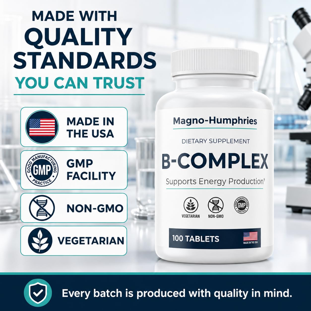 Vitamin B-Complex - 100 Tablets | Energy Metabolism & Nerve Support | Balanced B Vitamins | One Tablet Daily | Dietary Supplement | GMP Manufactured in USA | 100 Day Supply — Amazon image 2