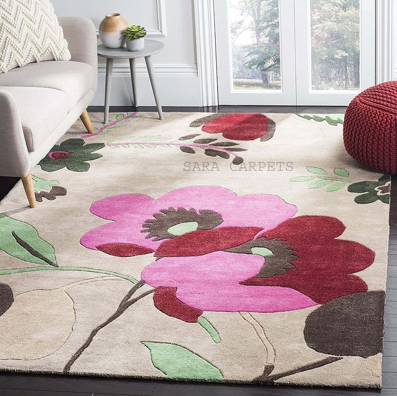Image of Modern Abstract Hand Tufted Wool Floor Carpet for Home decore Living Room|Home and Bedroom & Hall 9x12feet (270 x 360cm) Beige H32