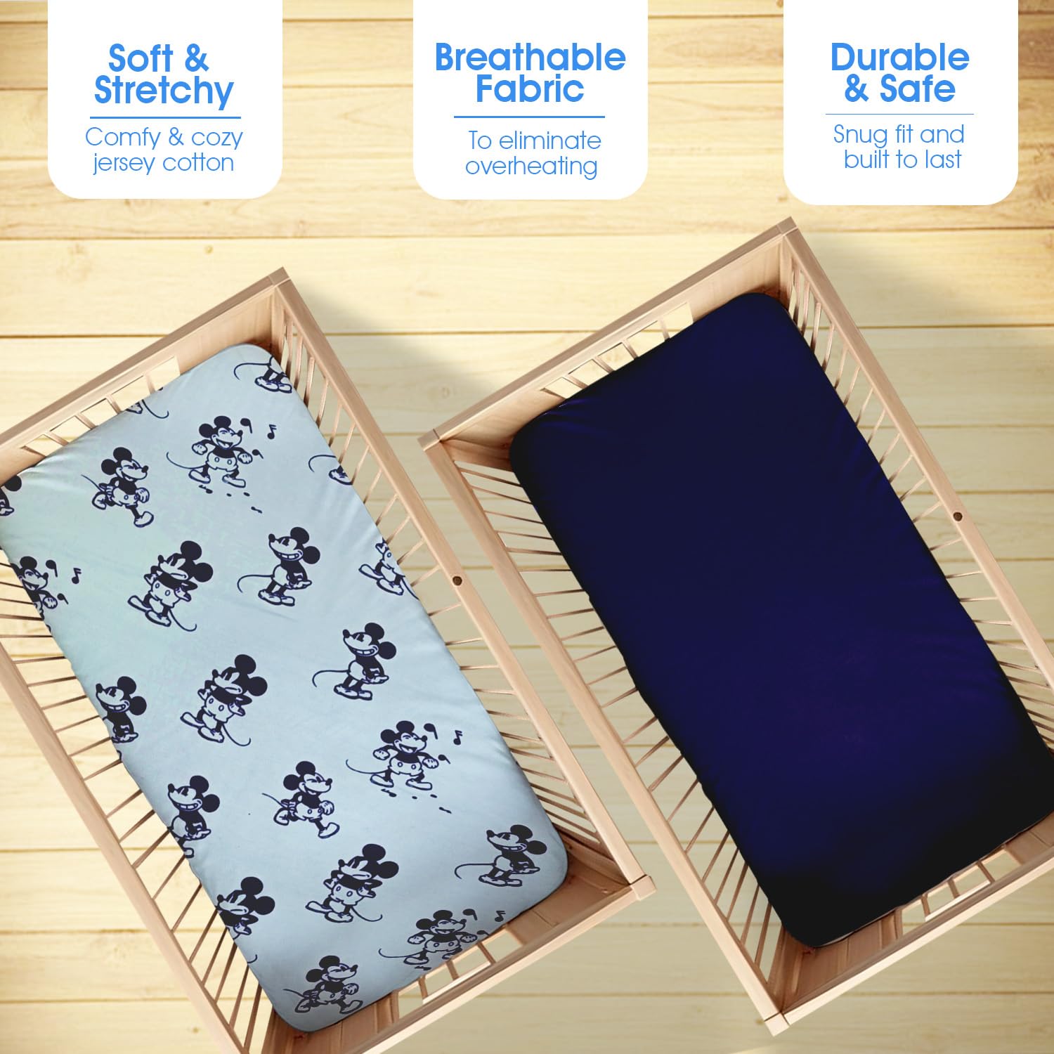 Baby Fitted Crib Sheet 100% Jersey Cotton 70 * 140 CM, 2 Pack Super Soft and Cozy Crib Cover Set for Toddler Mattress, Crib Bedsheet for Boys & Girls-image-33