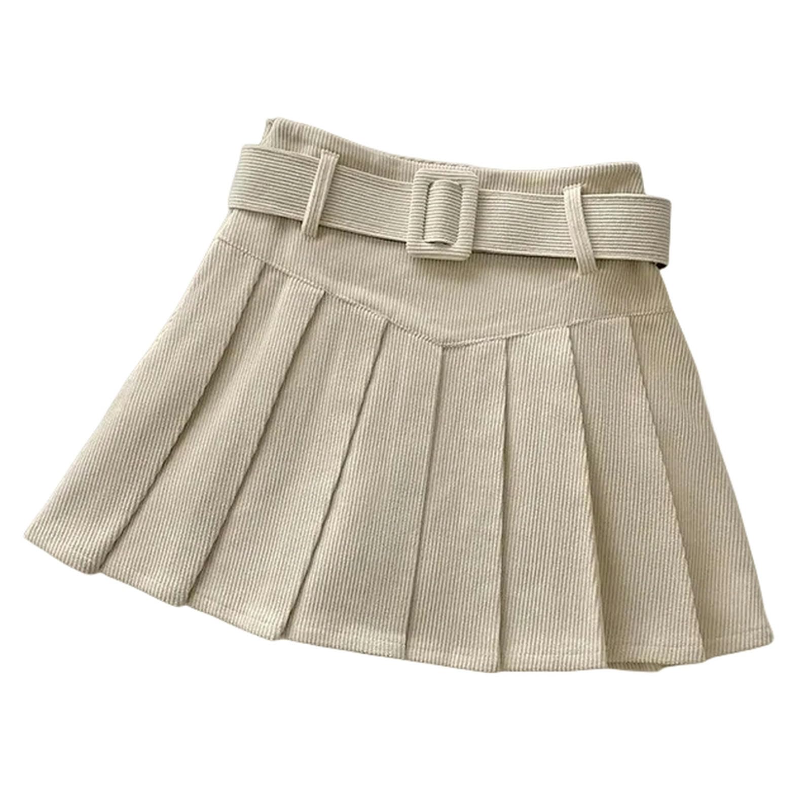 Mdybf Spódnice damskie, plisowane mini spódnice damskie, studenckie, sztruks, styl preppy, jesień, zima, solidne spodnie, szykowne, vintage, dopasowane, na wszystkie mecze