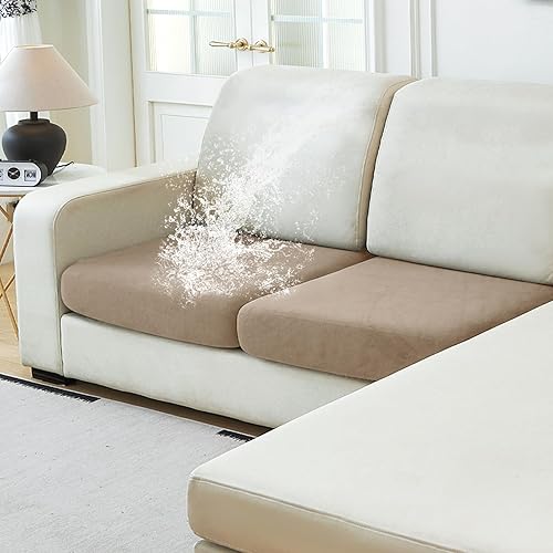 Miniatura 47 de NAISI Fundas de cojín impermeables para sofá, tela de terciopelo grueso, lavables, 3 piezas, fundas individuales para sofá modular con parte