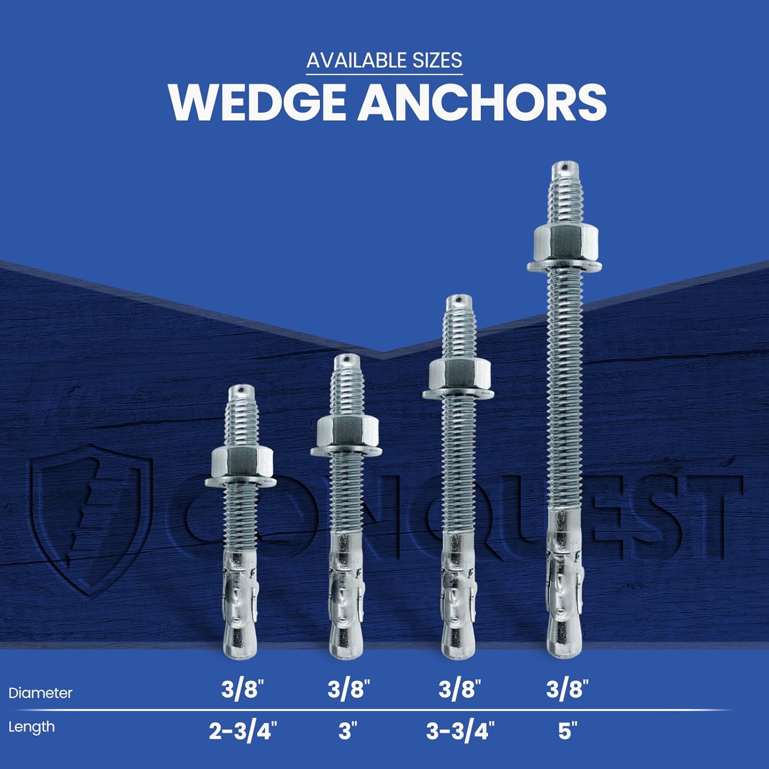 Conquest 316 Stainless Steel Concrete Wedge Anchors 1/2" x 3 3/4" - Heavy Duty Anchor Bolts for Marine, Coastal, and Outdoor Environments (25 Pack)