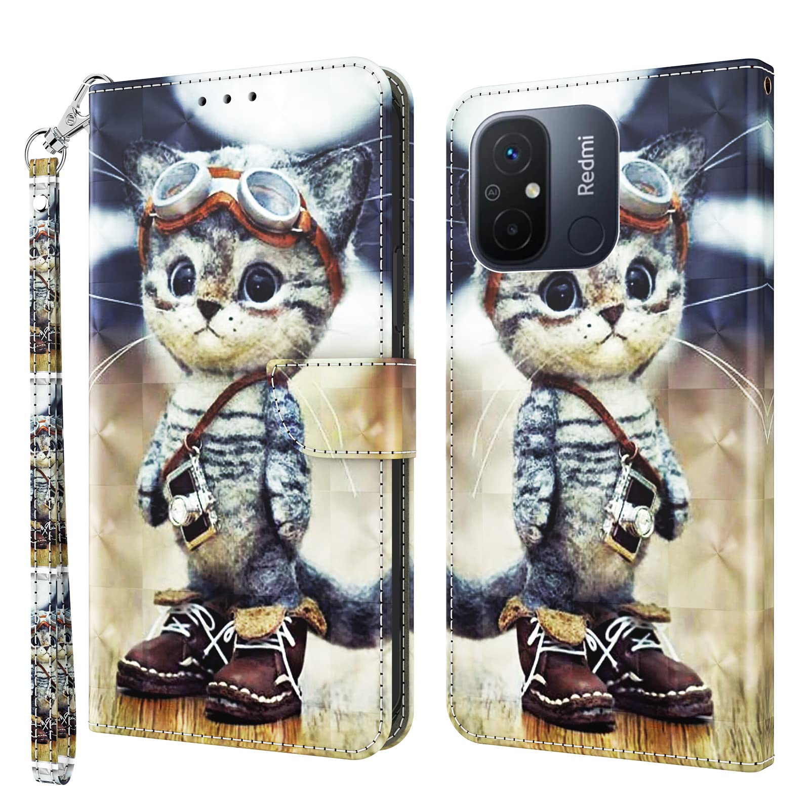 Custodia Portafoglio Con Disegno Spiaggia Per Xiaomi Redmi 12C / 11A – Pelle PU Con 3 Slot Carte E Calamita