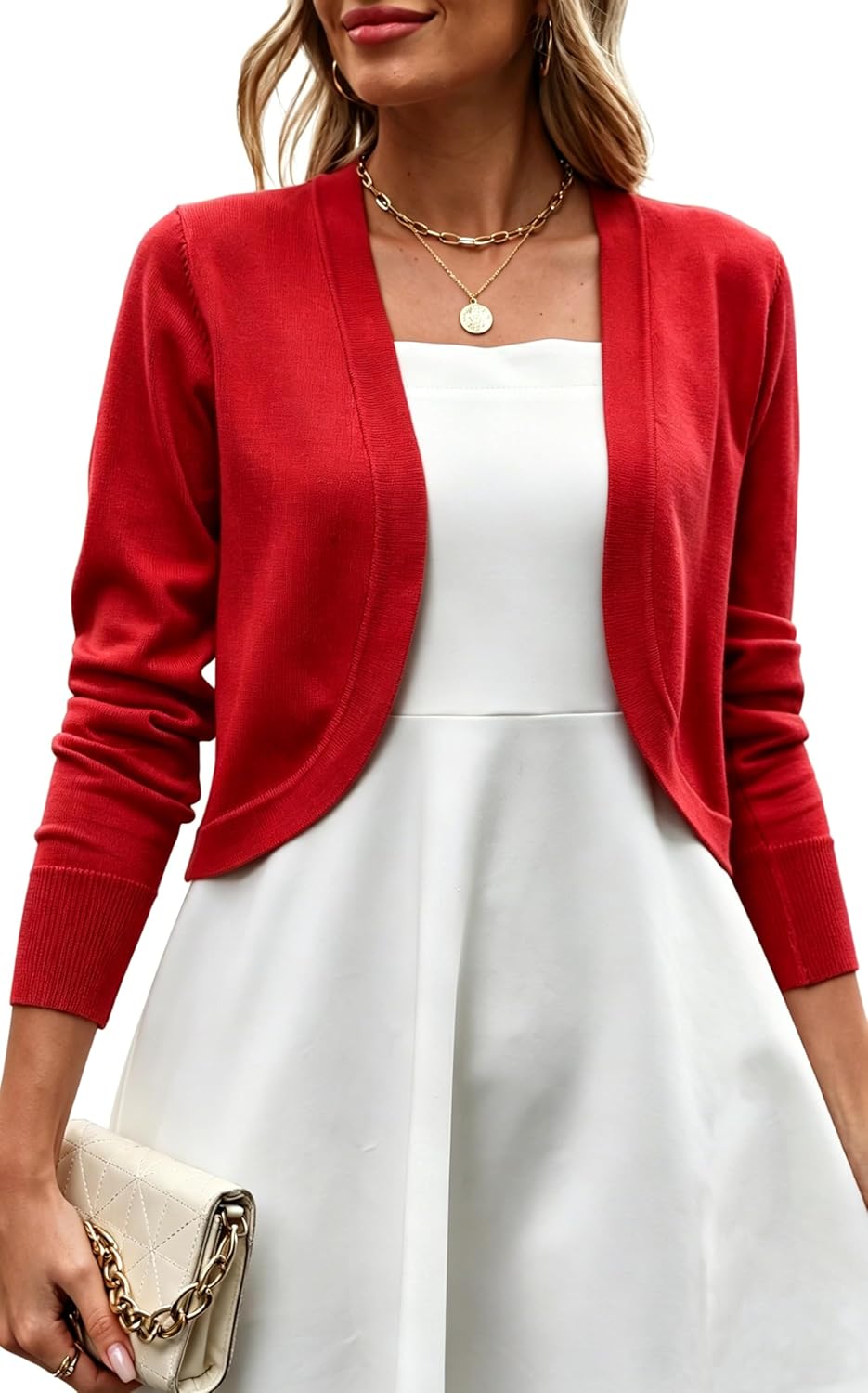 Halife Womens Bolero Shrug Knit Lightweight Open Front Cropped Cardigan Sweaters for Dresses