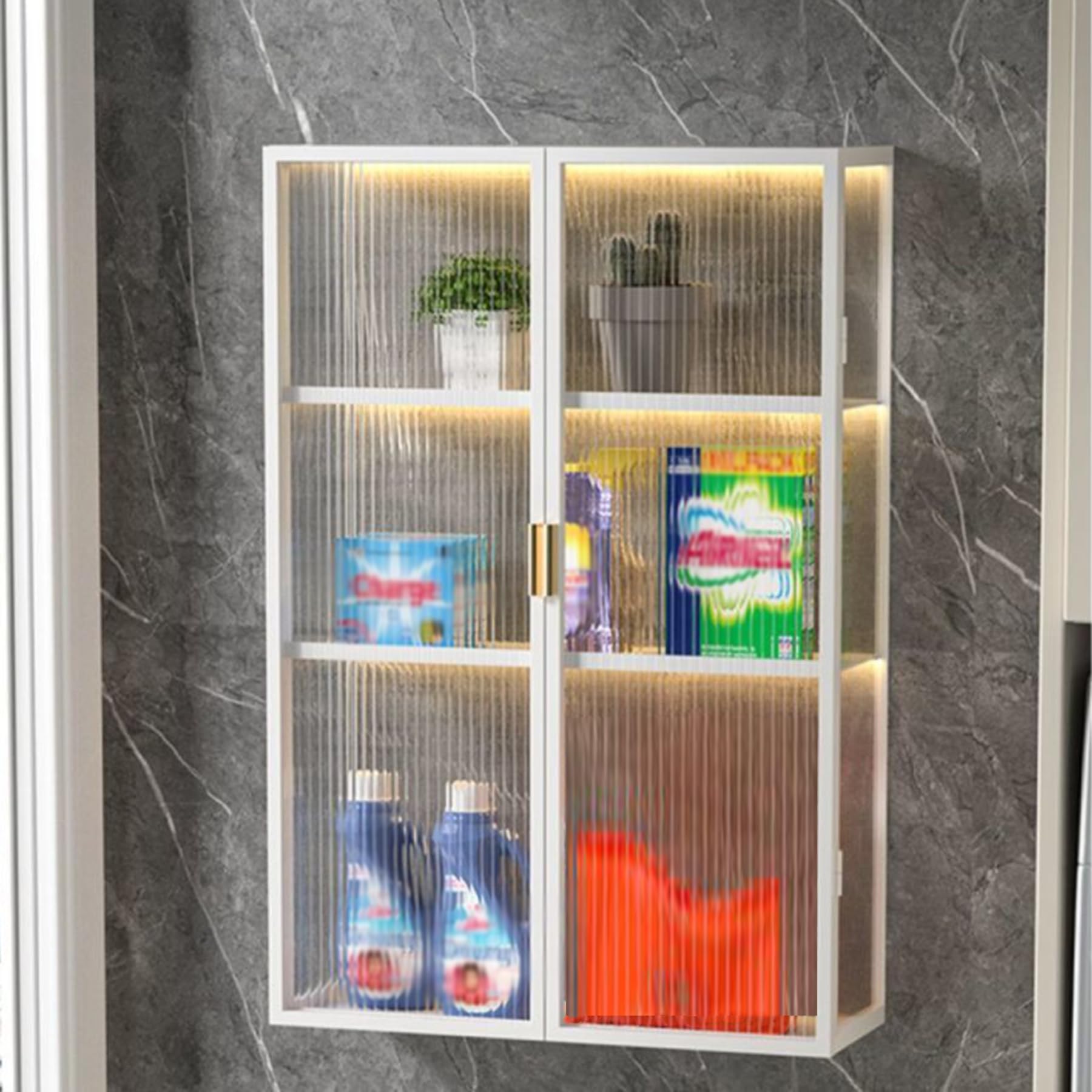 ILWorkTLs 3-Tier Wall Mounted Storage Cabinet with Adjustable Shelf,Carbon Steel Double Door Wall Cabinet for Office, Dining Room,Living Room, Kitchen