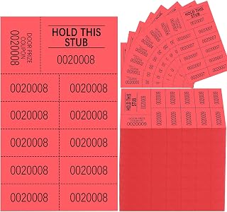 Kosiz 1000 Sheets Raffle Tickets with 10 Bid Numbers Per Sheet Colored Raffle Tickets Sheets for Chinese Auction Basket Silent Auction Church Events(Red)