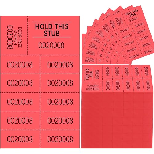 Kosiz 1000 Sheets Raffle Tickets with 10 Bid Numbers Per Sheet Colored Raffle Tickets Sheets for Chinese Auction Basket Silent Auction Church Events(Red)