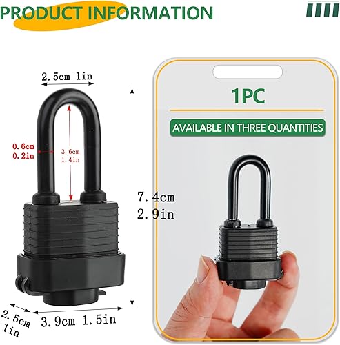 Miniatura 2 de Candado de acero laminado resistente al agua de 1.575 pulgadas con llaves para uso en exteriores e interiores, paquete de 1