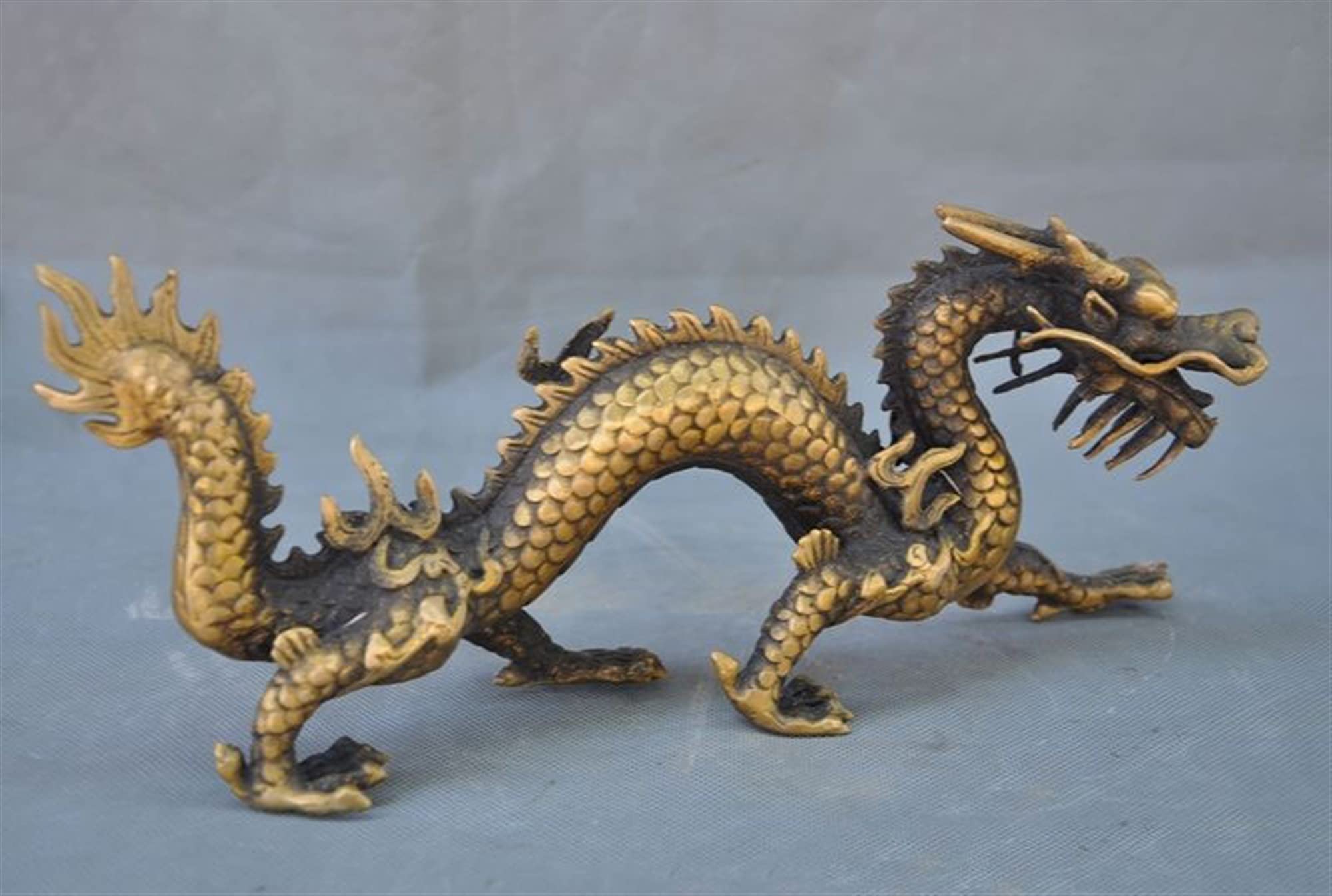 Decoración de la Boda 11 Pulgadas Feng Shui Latón Auspicioso éxito Dragón y Bestia Estatua Escultura Estatua de Escritorio