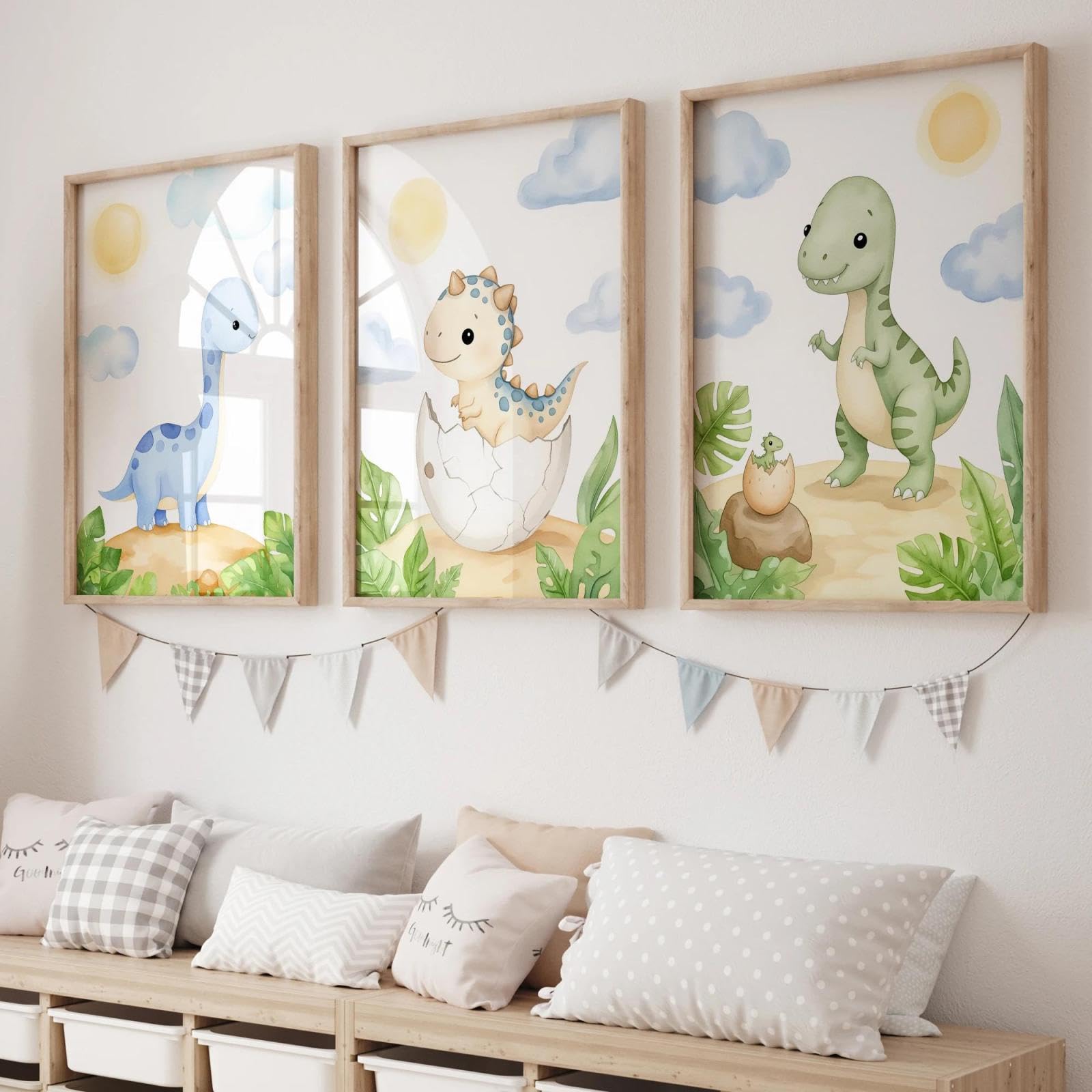 Baibexing Cartoon Animal Dinosaur Wall Art Canvas Painting Poster Print Picture For Living Room,Bedroom Home Decor 50X70Cmx3Pcs Unframed