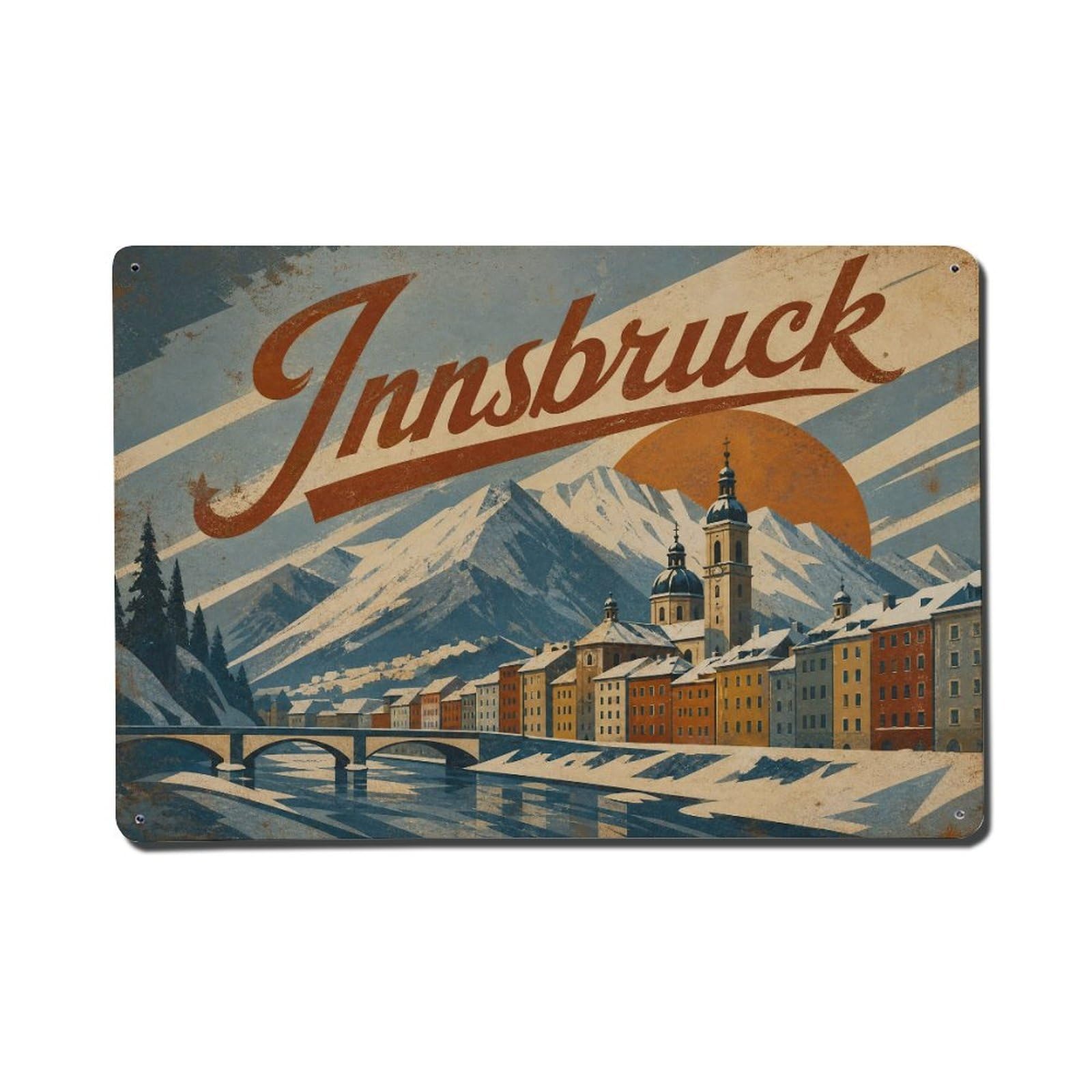 Vintage Travel Innsbruck Winter Destination Austria Metal Tin Sign
