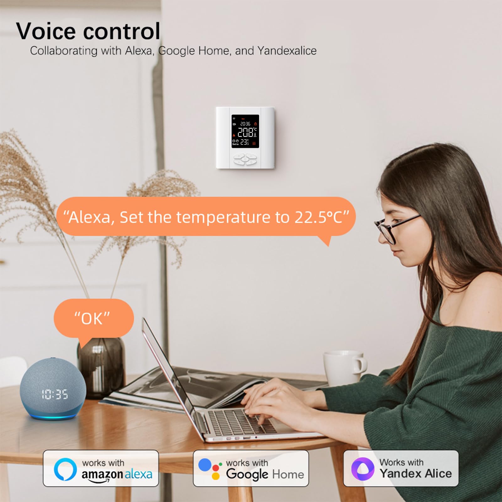 Termostat Zigbee do indywidualnego ogrzewania kotła gazowego/wodnego, działa z Alexa Google Home Dry Contact zasilanie bateryjne