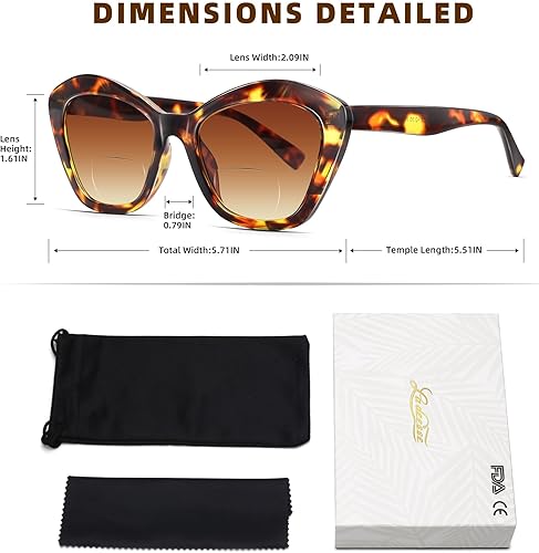 Miniatura 6 de LADEESSE 3 Pack de gafas de sol bifocales para lectura para mujeres, gafas de sol de moda estilo ojo de gato para exteriores, protección UV400 +2.50