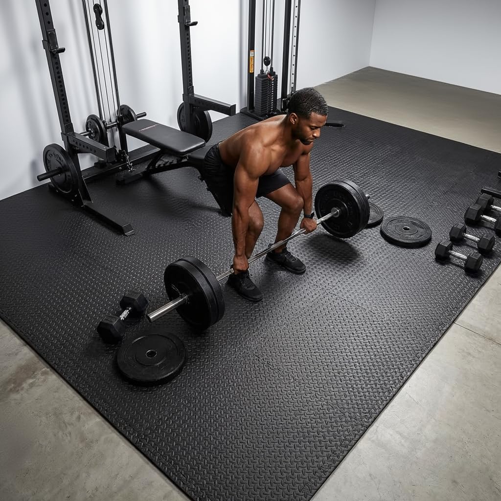 Tapis de protection du sol, ensemble de fitness [61 x 61 cm], tapis de puzzle 12/24/48, tapis de sport EVA, tapis de fitness, antidérapant, épaisseur du tapis de gymnastique 10 mm, tapis de sol pour