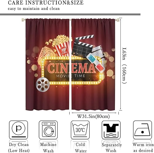 Miniatura 153 de Cortinas opacas para cine en casa, diseño retro moderno, tiras de película de palomitas de maíz para cámara de película, bolsillo para barra,