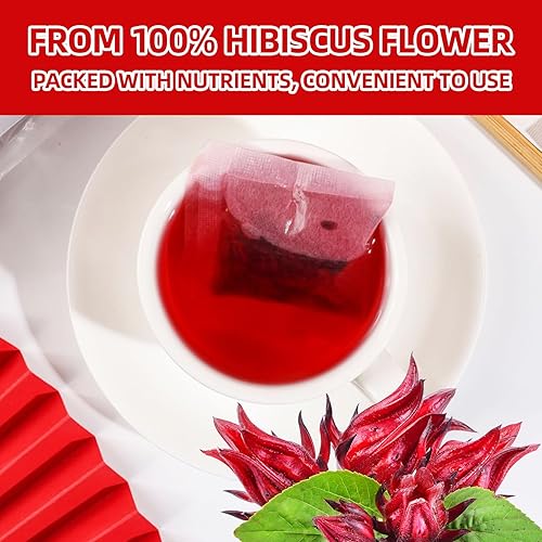 Miniatura 3 de Bolsas de té de hibisco premium, 60 unidades, flores de hibisco secas 100% puras y naturales, sin azúcar, sin cafeína, sin gluten, veganas. Tarta y