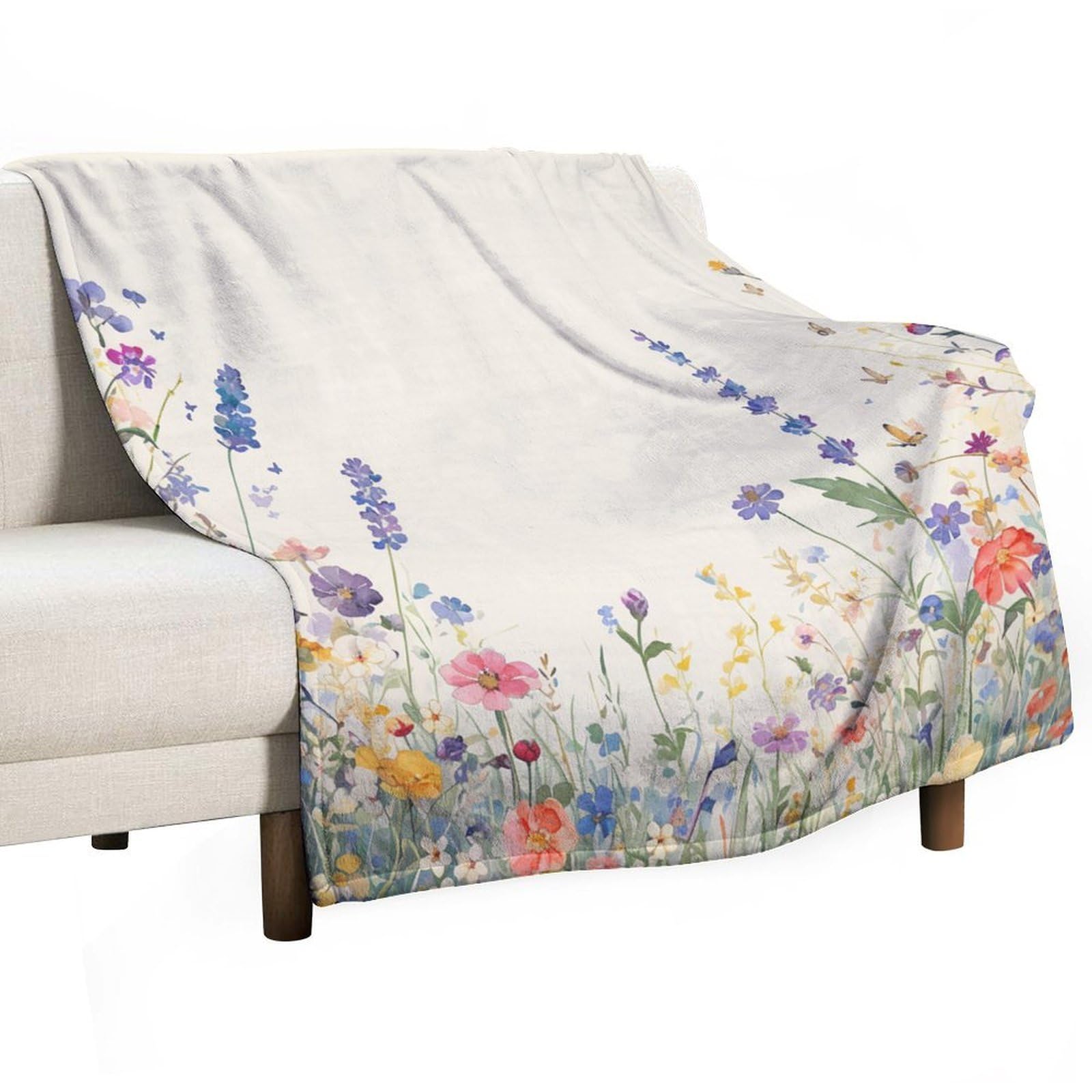 Couverture flanelle douce fleurs sauvages plaid chaud vintage lit