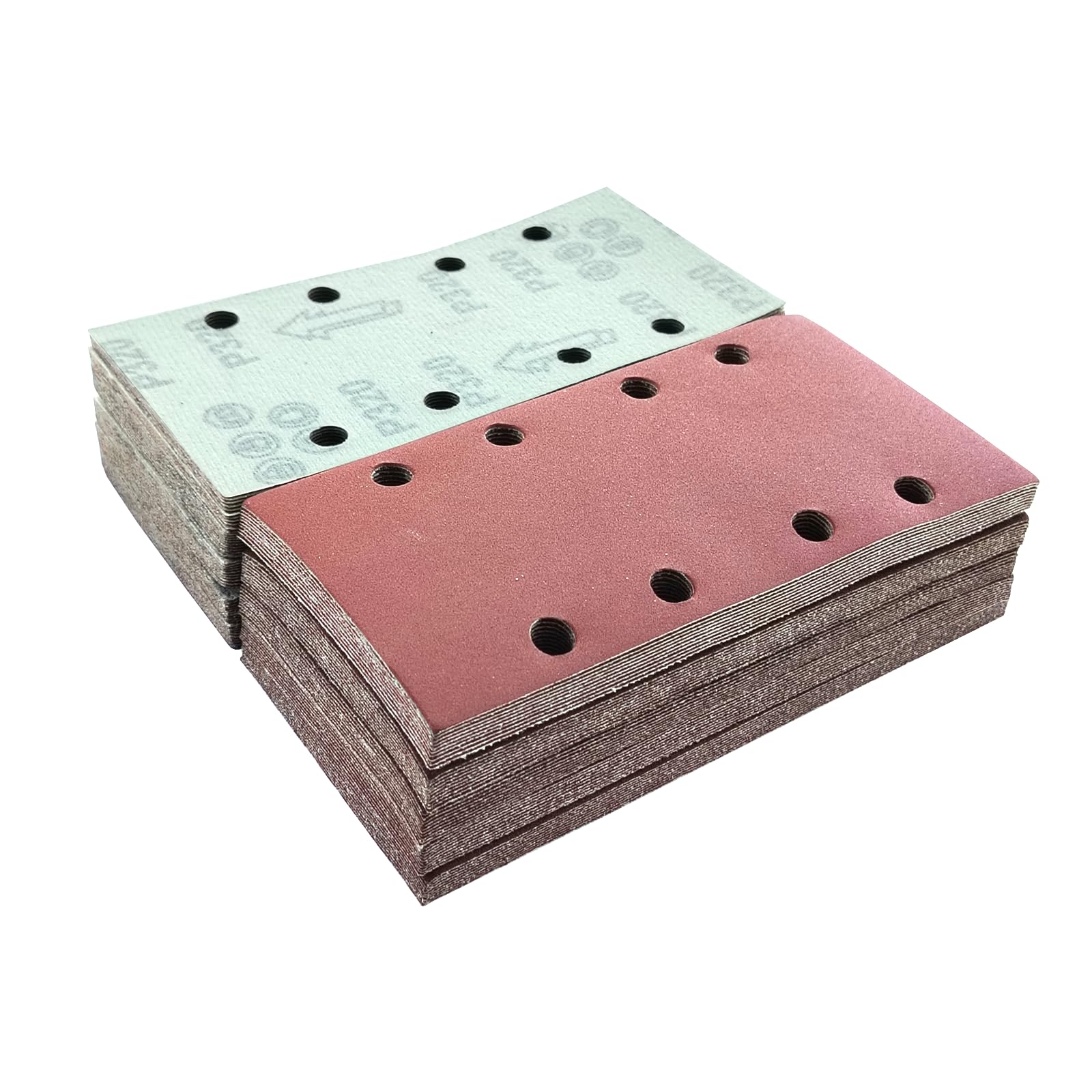 Wanmutrun Rectangular Detail Sandpaper 100Pcs Sander Pads 93x185MM Grit 320 8Hole Sanding Sheets for Electric Sander Hook and Loop Sanding Pads