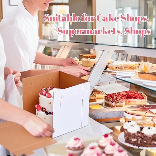 Miniatura 4 de Fulmoon Paquete de 12 cajas de pastel de 12 x 12 x 12 pulgadas de alto para tartas de nivel con ventana y paquete de 12 tableros para tartas, cajas