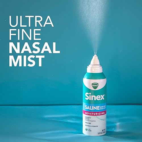 Miniatura 4 de Vicks Sinex Spray nasal hidratante salino, con aloe, niebla ultrafina sin medicamentos, limpia la congestión sinusal diaria rápida, elimina la