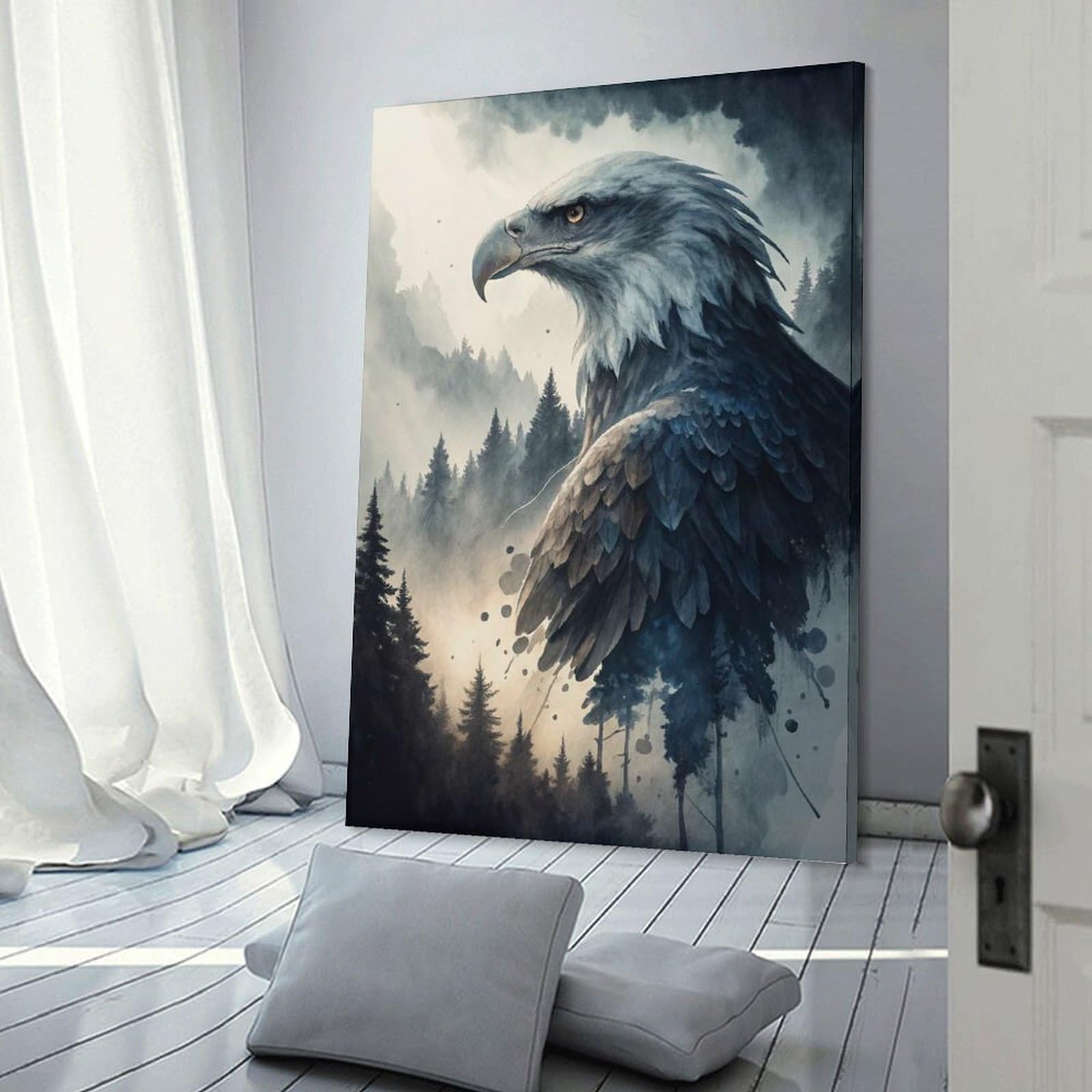 Junmoney Majestic Eagle in Misty Forest Canvas Wall Decor 08x12inch(20x30cm), for Workspace Walls, Study Corners Or Bedrooms, Decorative Artwork for Productive Spaces