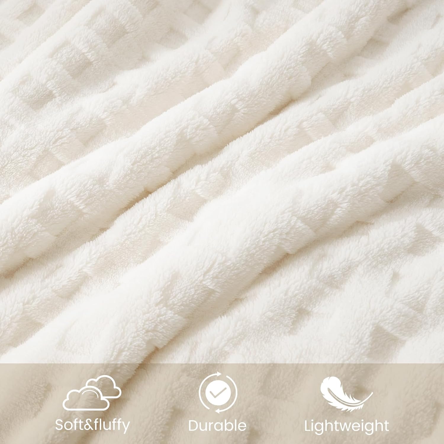 Cozy Bliss Ultra Soft Waffle Blanket - Lightweight Cozy Blankets Gift for Women,Cute Checkered Throws Blanket for Bed, Couch and Sofa,Ivory,66x90 Inches