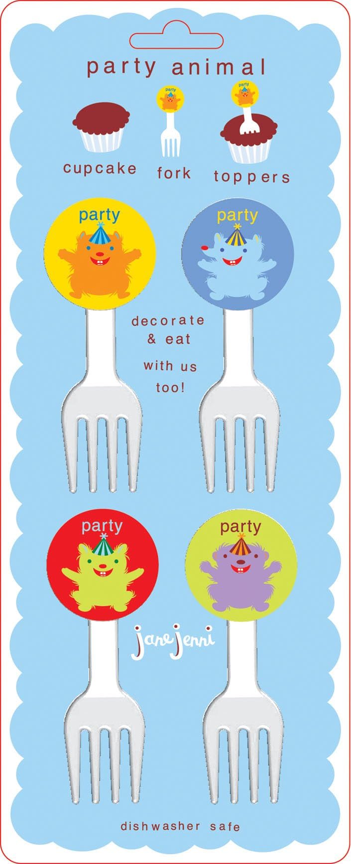 Party Animal Fork Cupcake Toppers, Set of 4