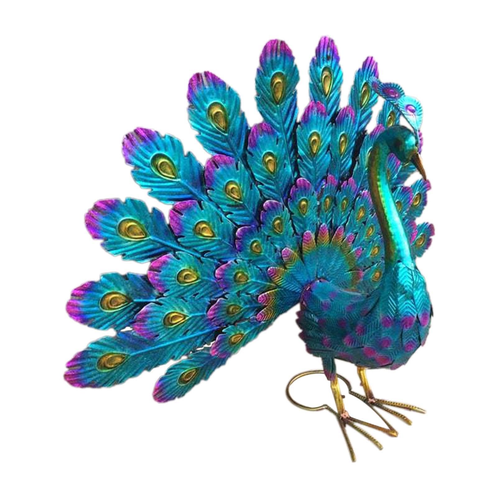 Figura de pavo real de metal resistente a la intemperie, decoración de jardín para exteriores, figura de pavo real para exteriores, figura de metal para terraza, balcón, patio, césped, figura de