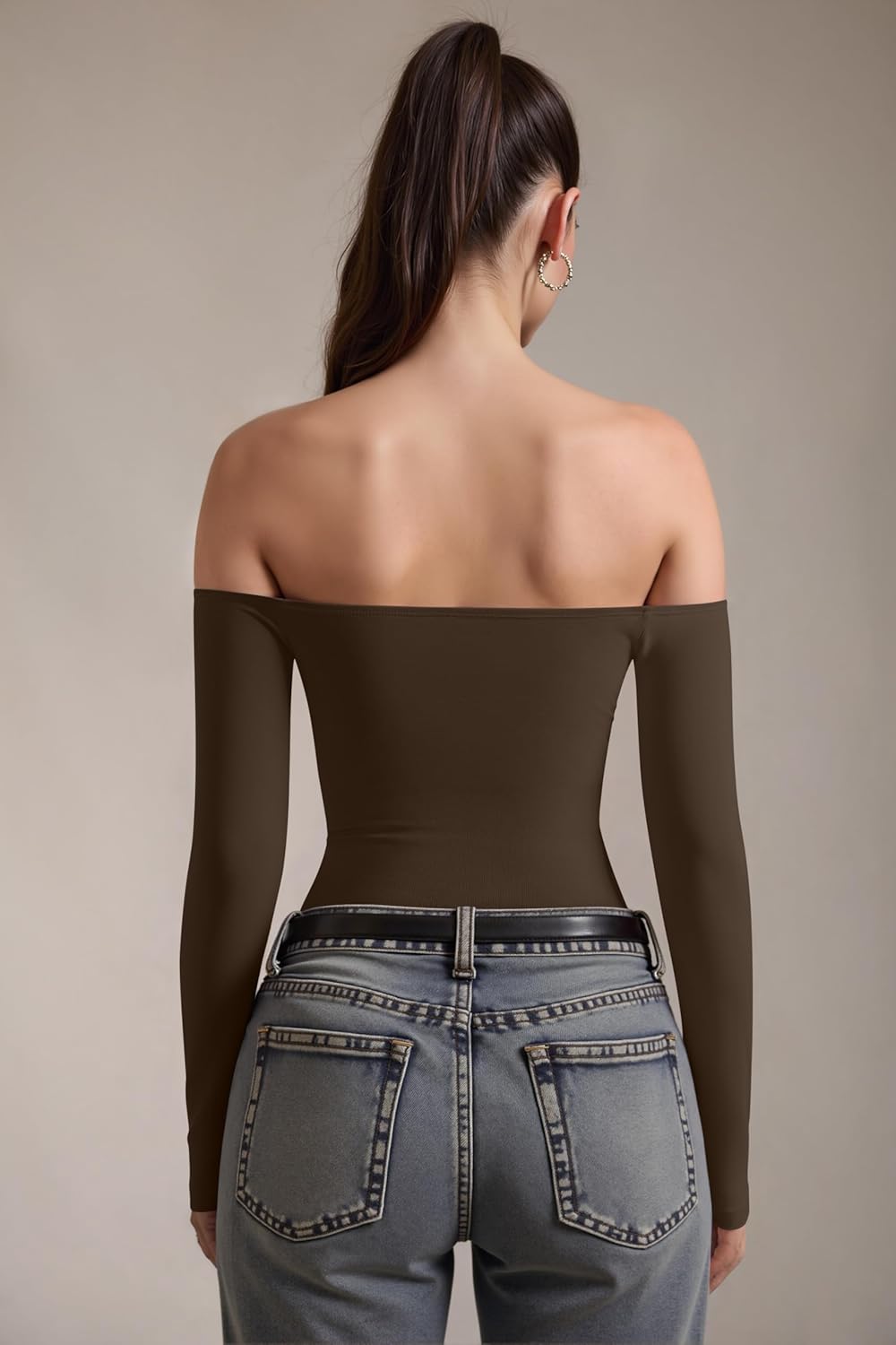 OQQ Bodysuits Womens Off-Shoulder Long Sleeve Seamless Shapewear Tops - Image 4