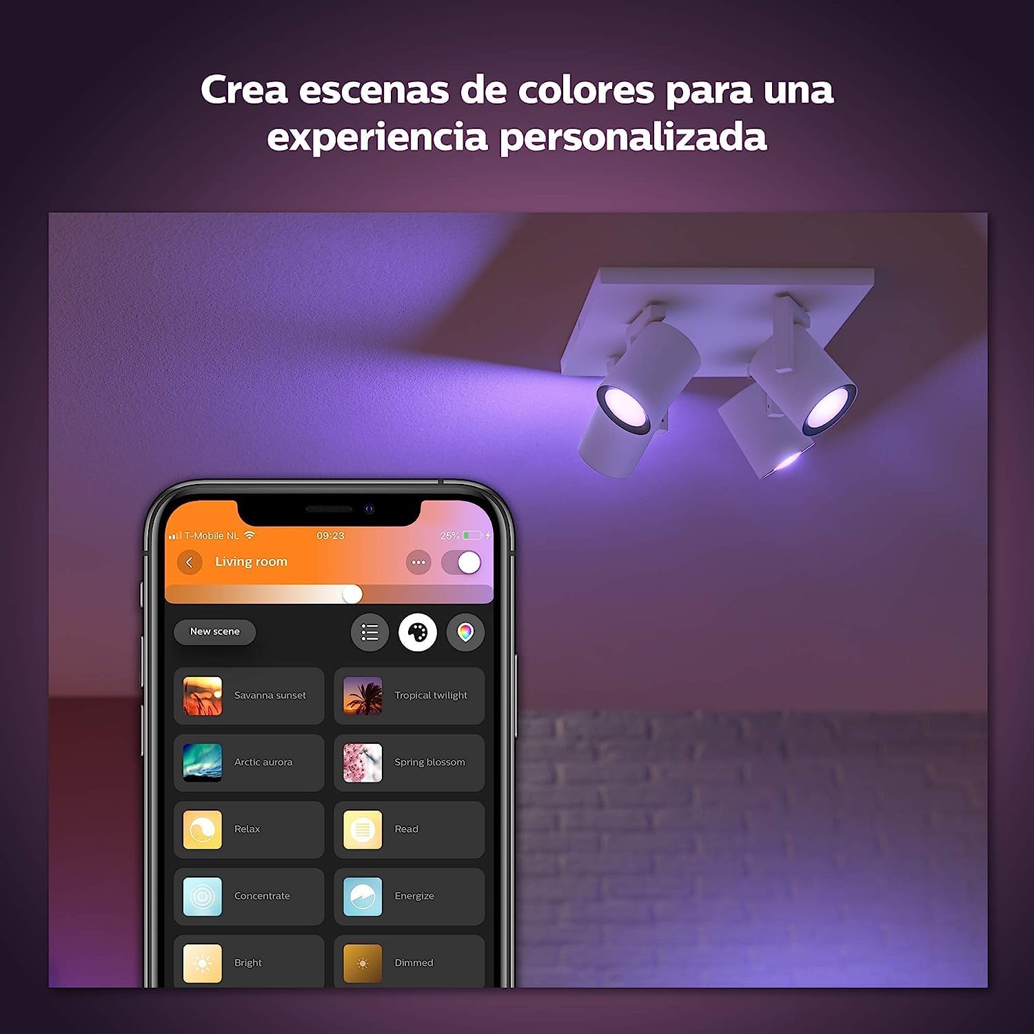 Philips Hue - Lámpara LED inteligente Philips Hue Argenta, 5.7W-350 lúmens, Luz Blanca y de Colores, Compatible con Alexa y Google Home, 4 Focos LED, Blanco