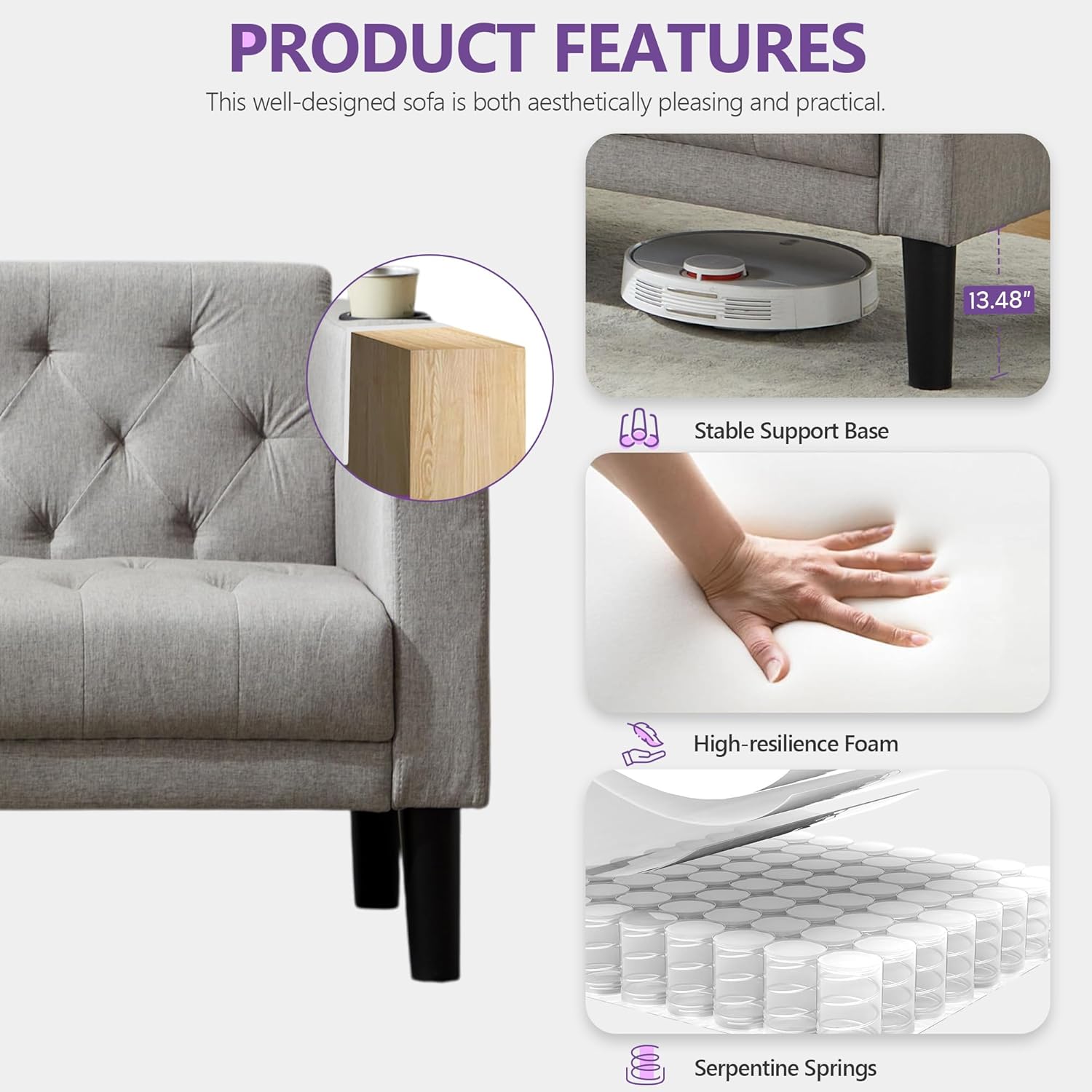 62" W Loveseat Sofa w/ 2 USB Charr Ports and 2 Cupholders,