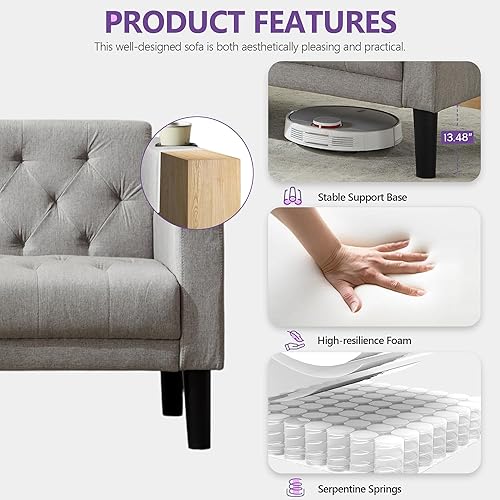 Miniatura 6 de TYBOATLE Juego de sofá biplaza moderno de mediados de siglo con 2 USB y 2 portavasos, juegos de muebles de sala de estar, sofás pequeños para