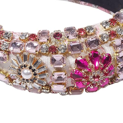 Miniatura 6 de Boho moda Rhinestone pelo aro brillante ala ancha barroca diadema mujer boda accesorios nuevo (rosa)