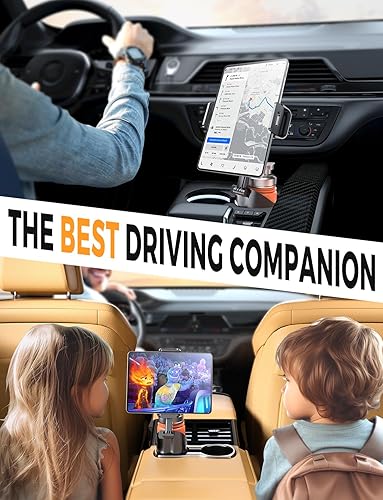 Miniatura 8 de eSamcore Soporte para tablet para automóvil, soporte para tazas sin obstrucciones para iPad con base de montaje hueco flexible, abrazadera profunda