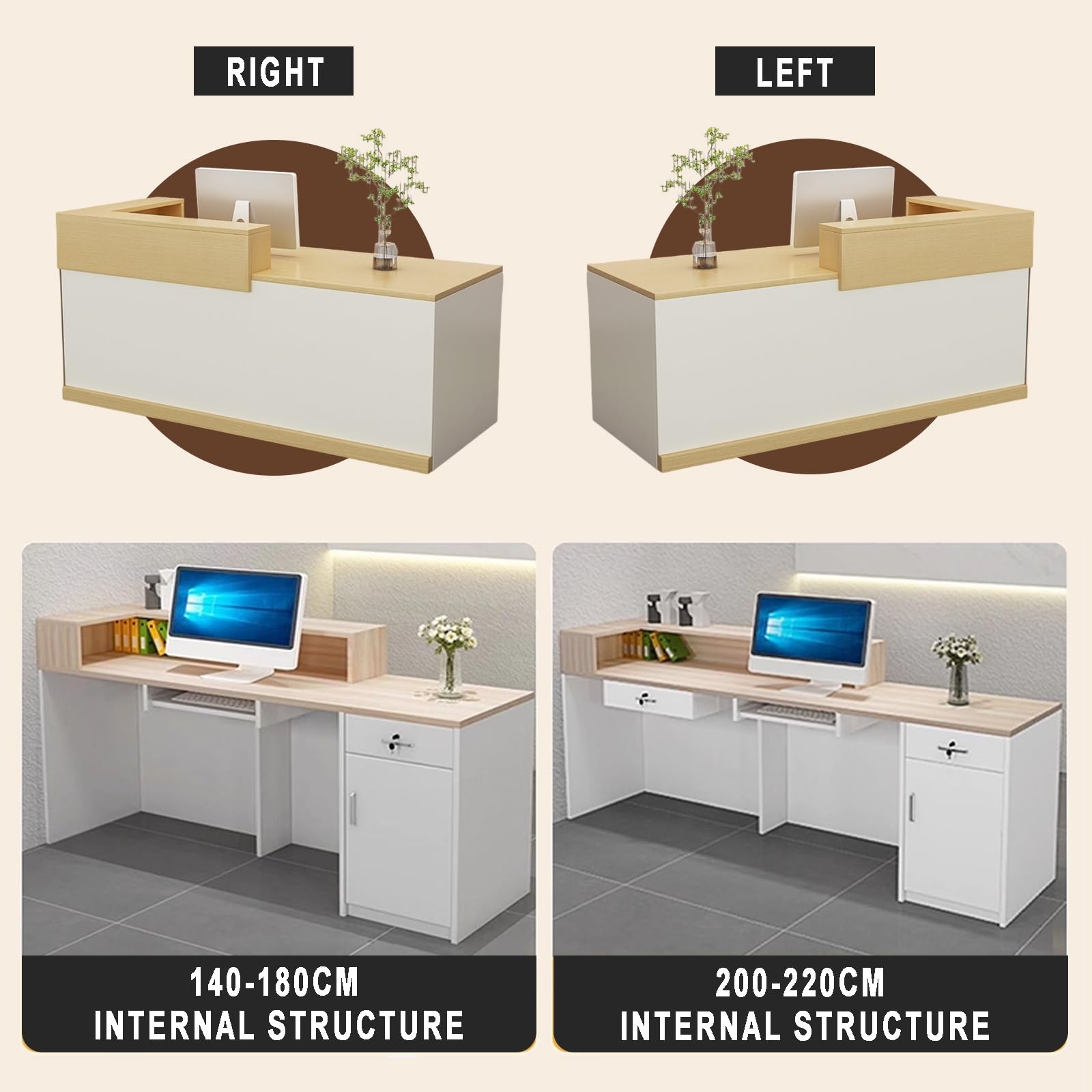 Zamykane biurko do instytutu szkoleniowego i biurowca z miejscem do przechowywania, nowoczesna recepcja (140 x 60 x 100 cm) stylowa i funkcjonalna