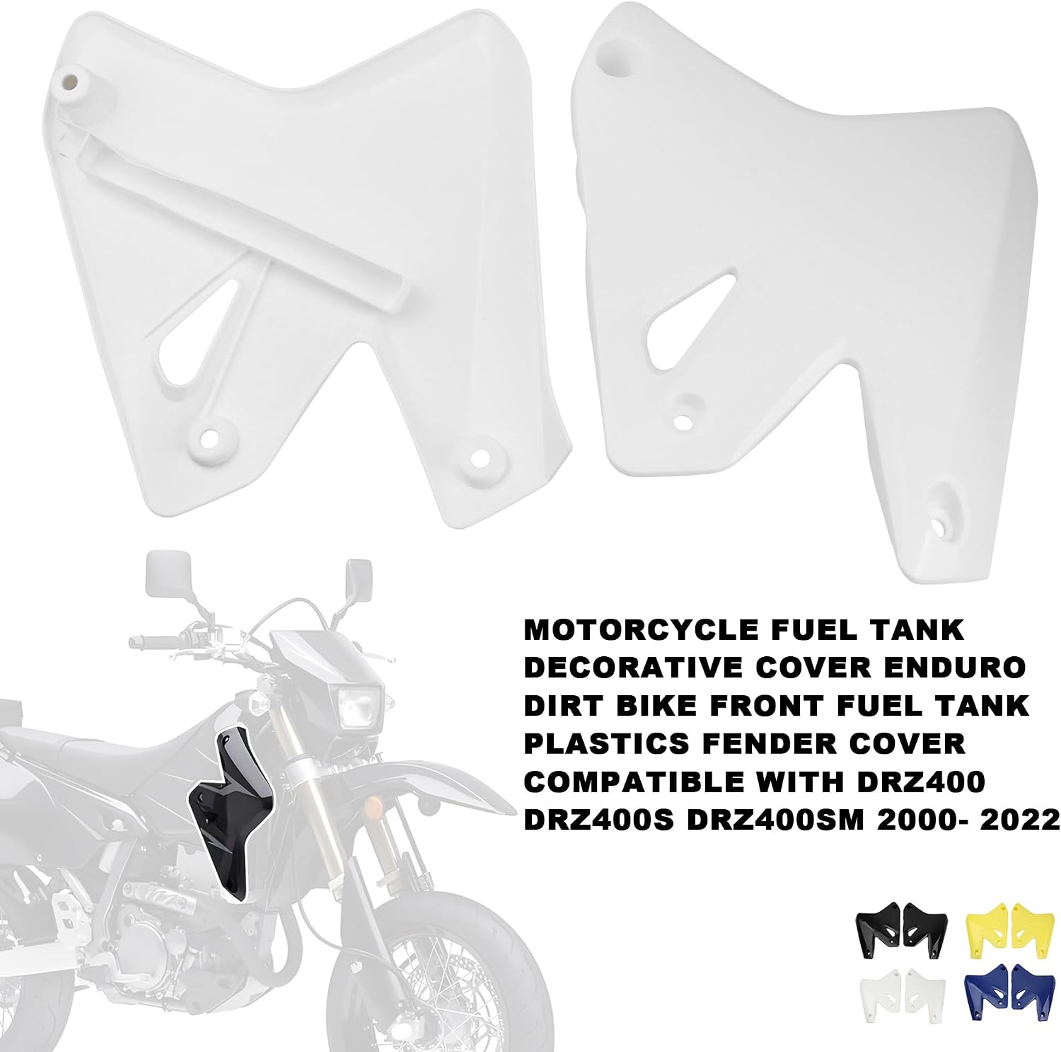 Motorcycle Fuel Tank Decorative Cover Enduro Dirt Bike Front Fuel Tank Plastics Fender Cover Compatible with DRZ400 DRZ400S DRZ400SM 2000-2022（White）