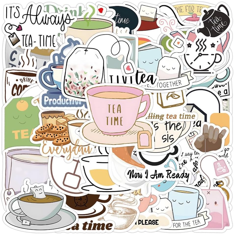 Tea Stickers |50Pcs Cha Waterproof Vinyl Decals for Water Bottles Laptop Luggage Cup Computer Mobile Phone Skateboard