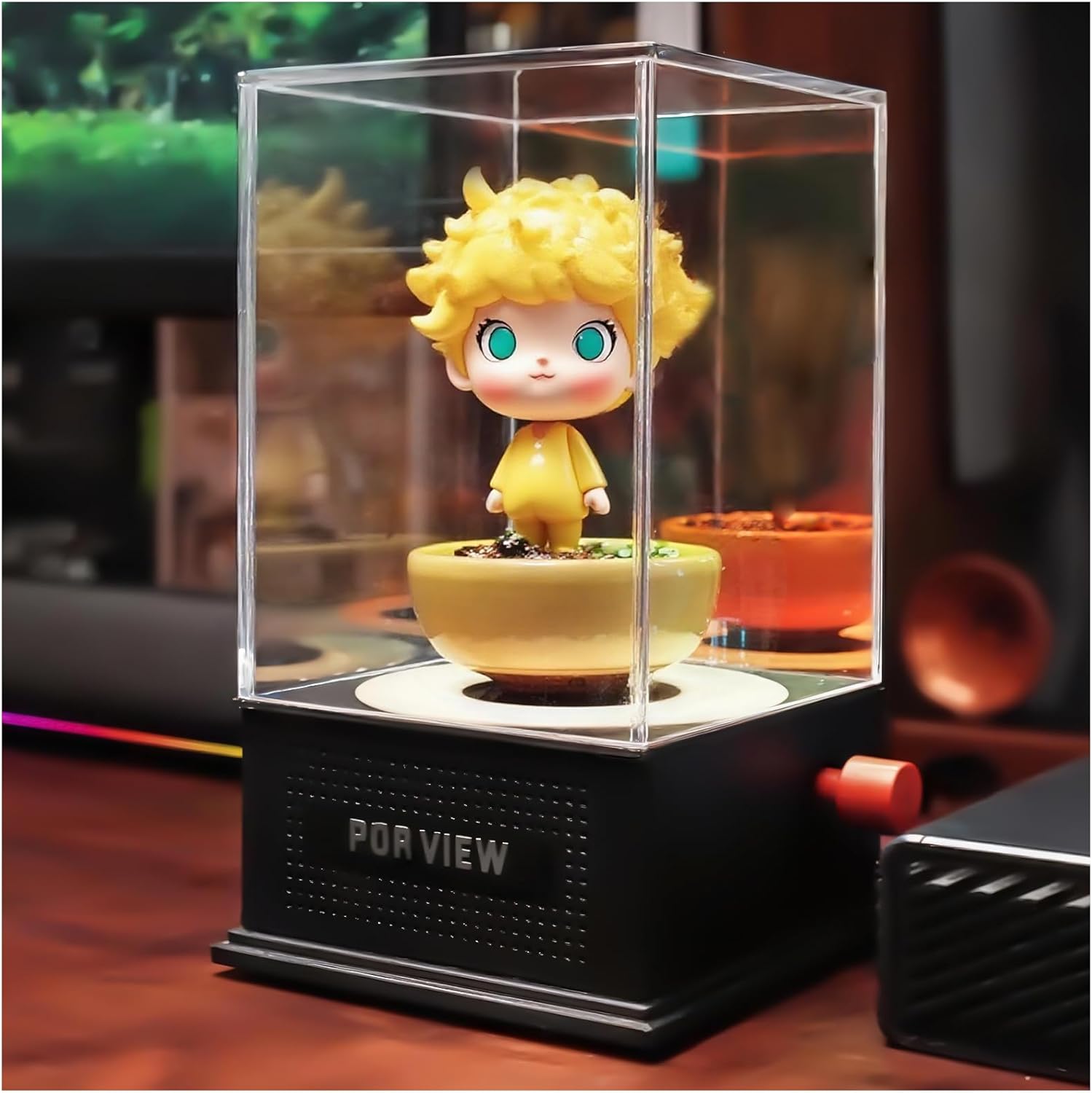 RGB Lighted Display Box Shelf for Collectibles with Music Player Gift Bluetooth Color Changing LED Rotating White Noise Acrylic Collectible Cases Dustproof Clear Organizer