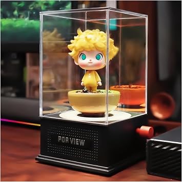 RGB Lighted Display Box Shelf for Collectibles with Music Player Gift Bluetooth Color Changing LED Rotating White Noise Acrylic Collectible Cases Dustproof Clear Organizer