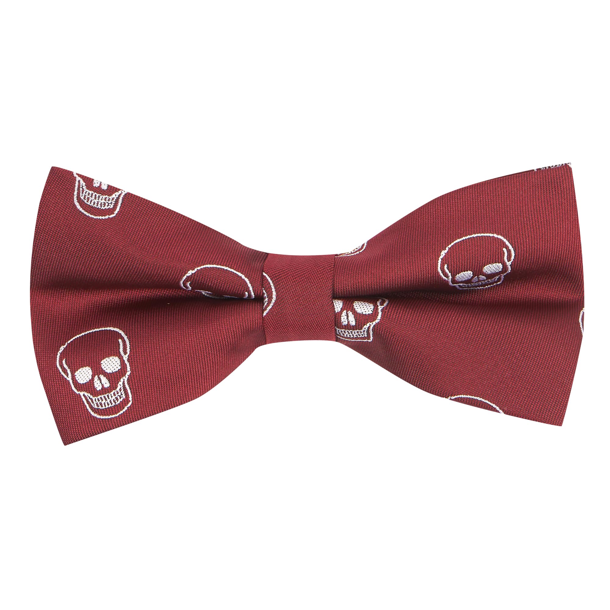 King & Priory Burgundy Red Embroidered Skull Bow Tie