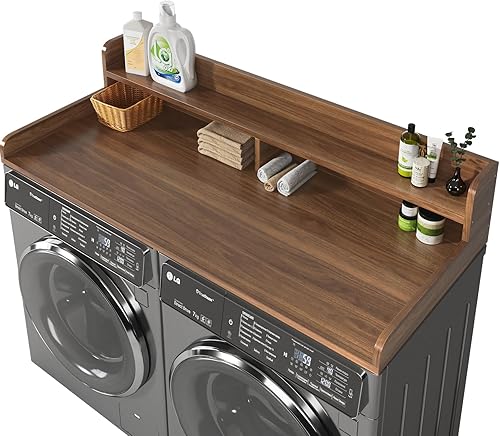 Vista 17 de Encimera de 2 niveles para lavadora y secadora con protector de 2.75" de altura, 54" de ancho x 27.5" de profundidad, cubierta de encimera de Blanco