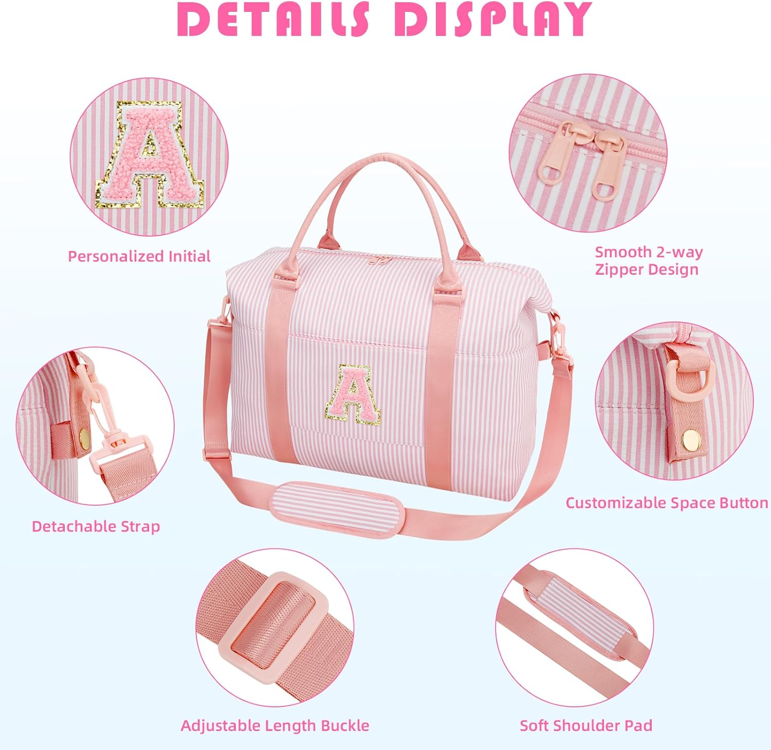 Birthday Gifts for Teen Girl, Personalized Dance Travel Duffel Bag for Girls Women, Cute Initial Overnight Weekender Gym Bag with Makeup Pouch（Pink,A)