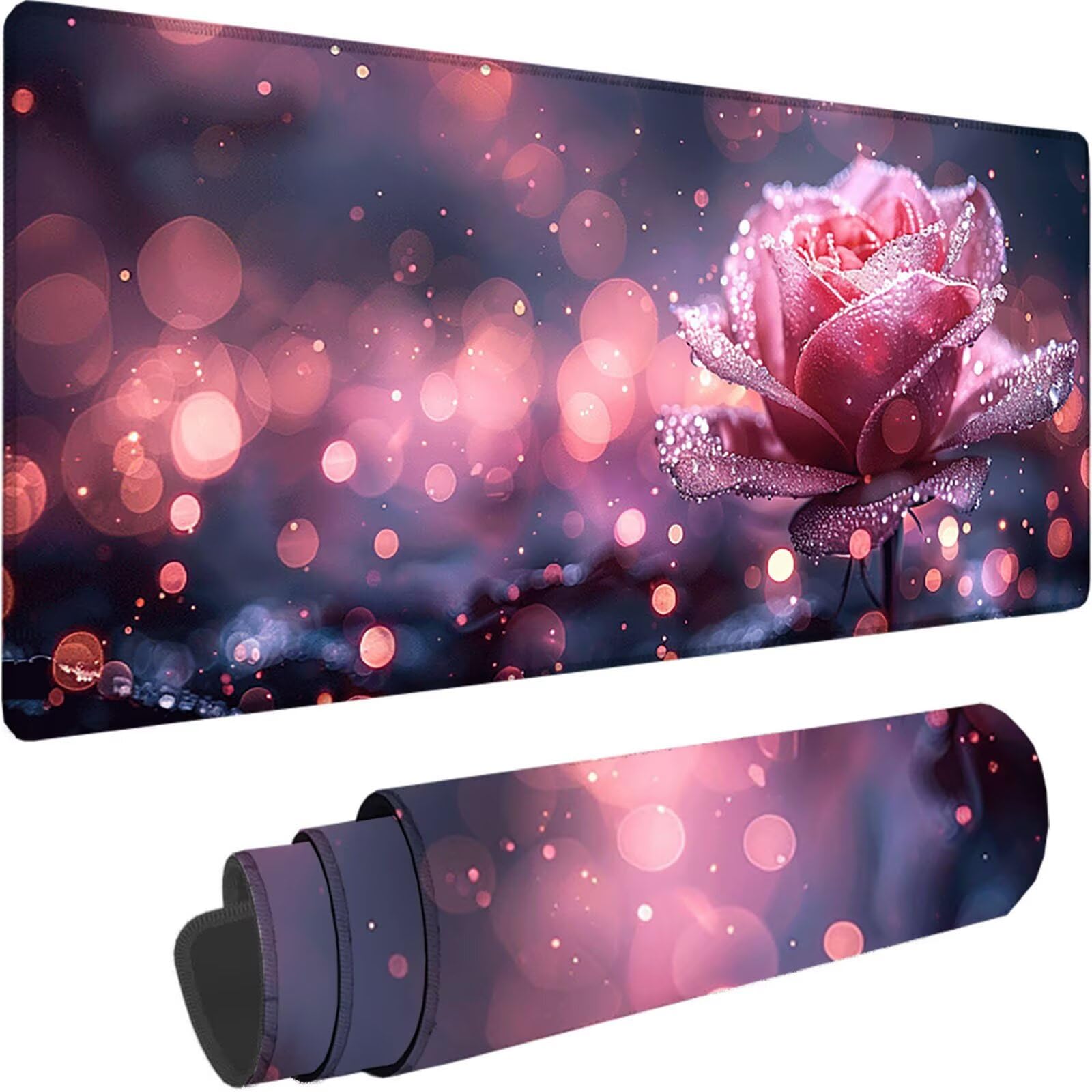 Podkładka pod mysz do gier czarna rozszerzona podkładka pod mysz XXL 1200 x 600 x 3 mm, podkładka pod mysz z kwiatami ze zszytymi krawędziami, zwiększona precyzja i szybkość Gaming podkładka pod mysz